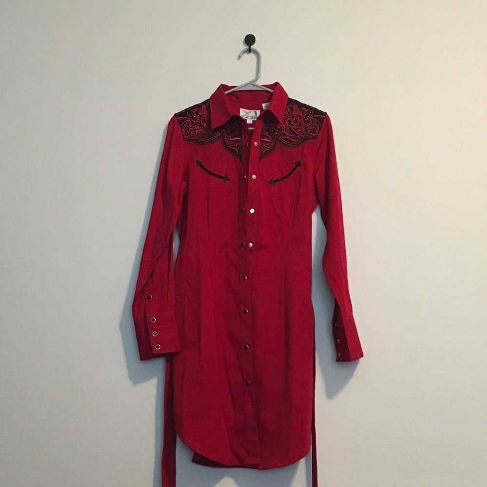 Vintage Panhandle Slim Red & Black Western Shirt Dress